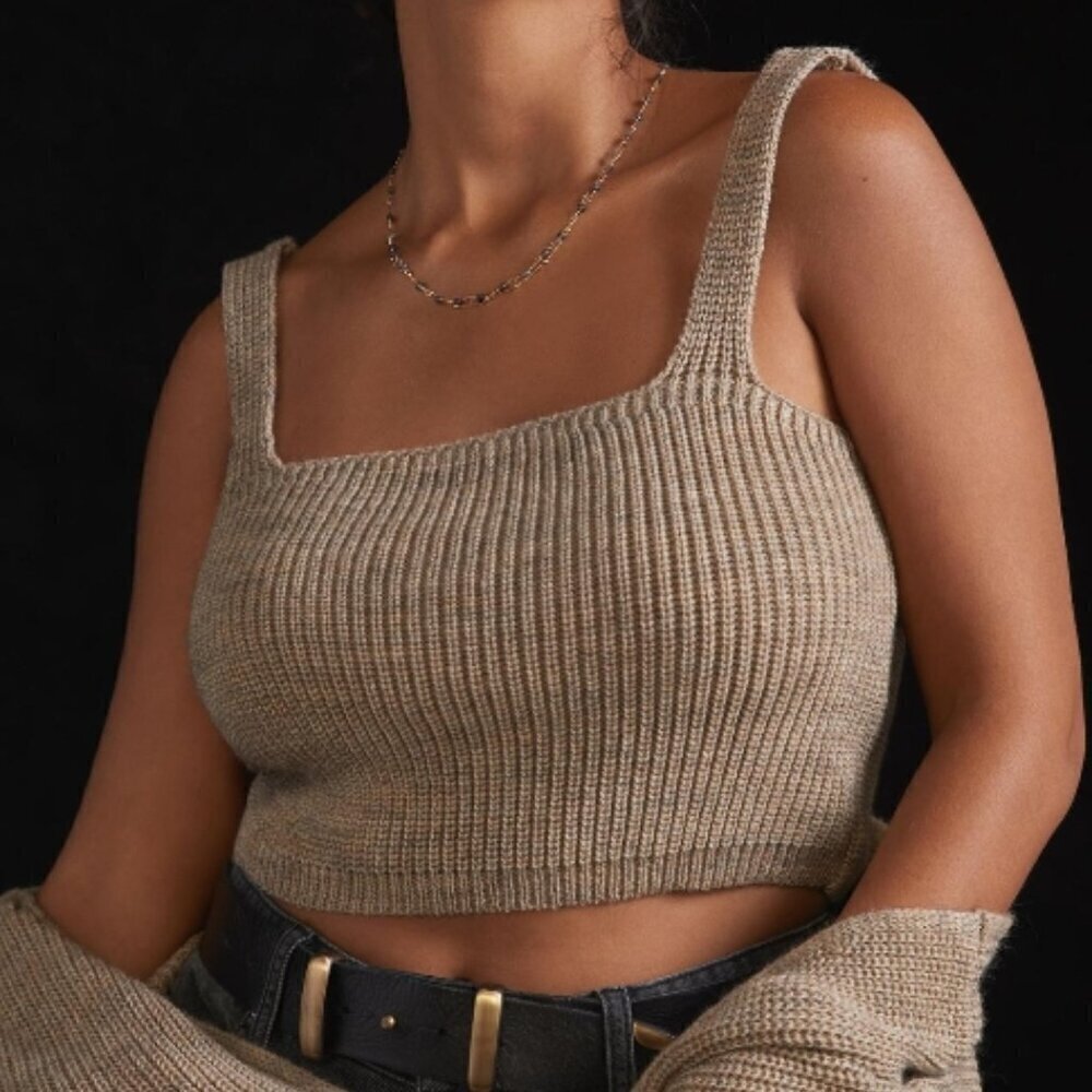 Anthropologie NWT Women's Size S Gray Brown Knit Sweater Cropped Cozy Tank Top
